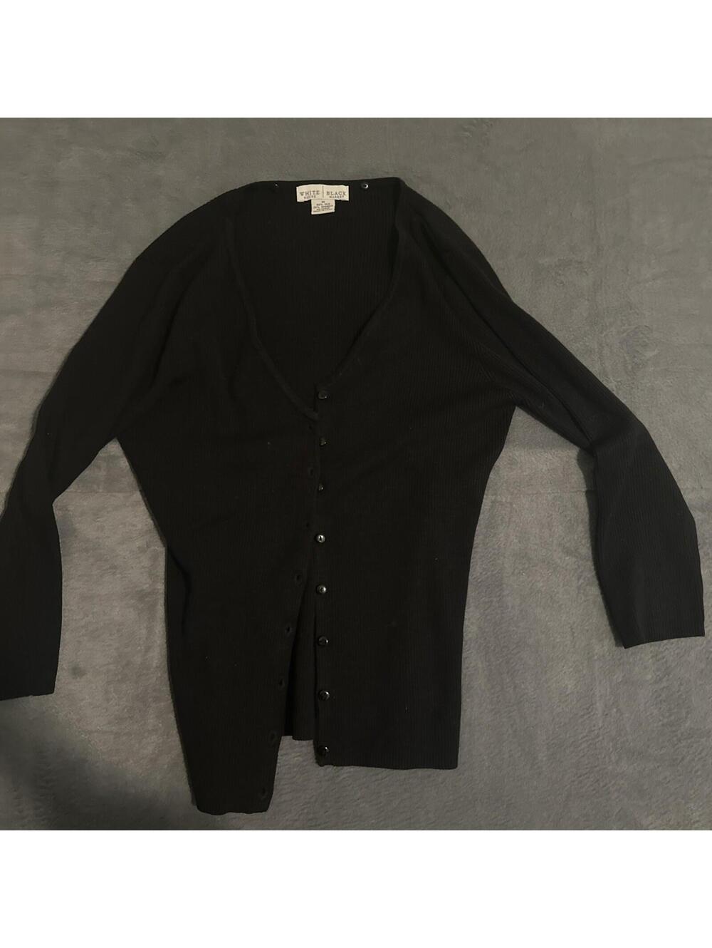 White House Black Market Womens Black Silk Button Cardigan Sweater Size Medium